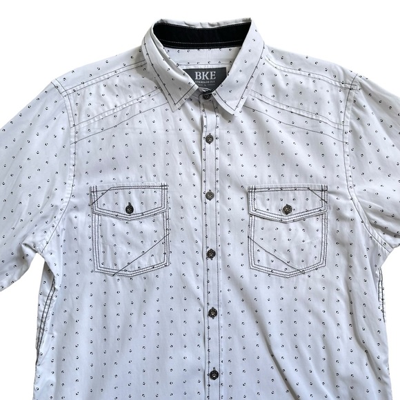 BKE Standart Fit Button Up Shirt Men’s Size L Long Sleeves White Black Western - Picture 2 of 9